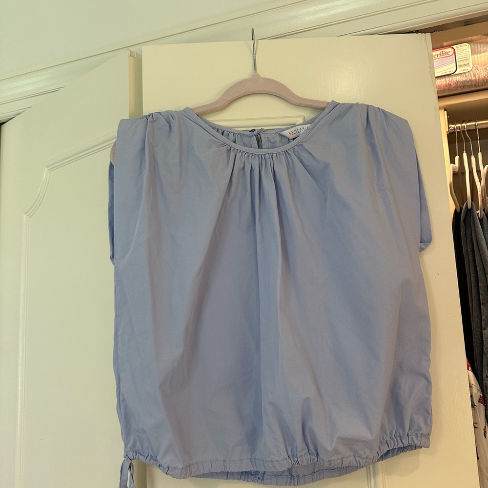 Blue Boxy Short Sleeve Blouse